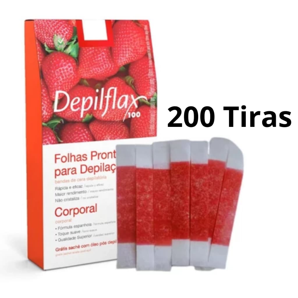 200 Tiras De Cera Pronta Sobrancelhas Buço Morango Depilflax