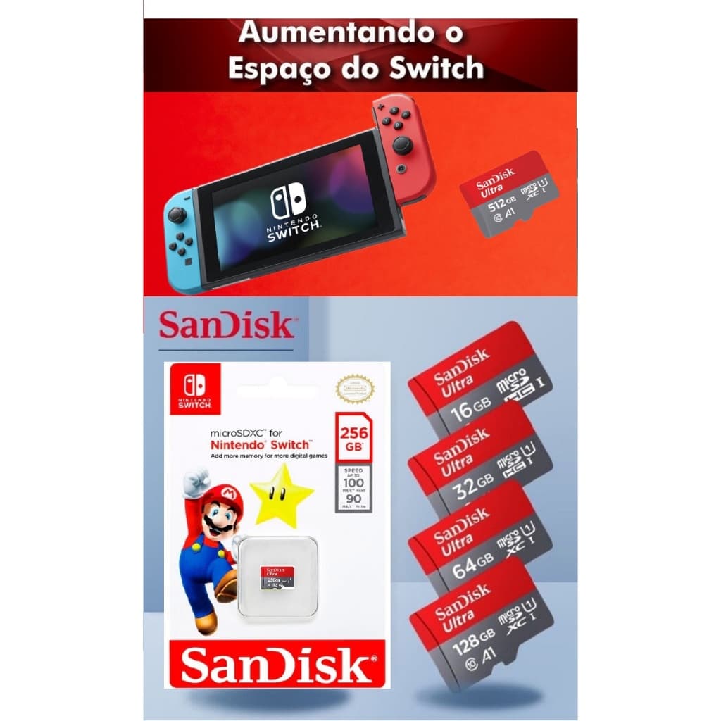 Cartão de Memória para Nintendo Switch, Steam Deck, Drones e GoPro Cartão MicroSD Cartão 256GB.
