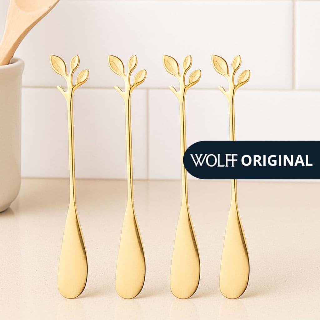 Cj 4 Espátulas de Aço Inox Leaves Prata / Dourado - Wolff