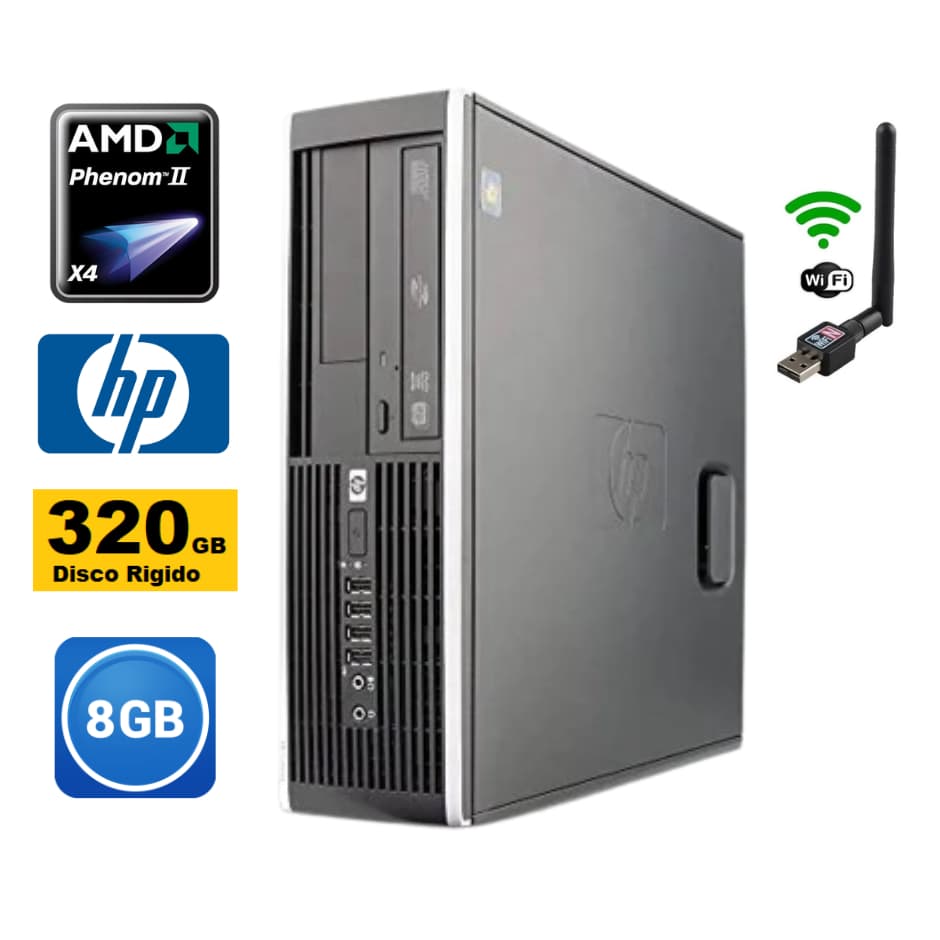 Computador HP Slim Phenom II x4 Ram 8gb Ddr3 HD 320gb Wifi Rápido Cpu Torre Gabinete Garantia e Nota