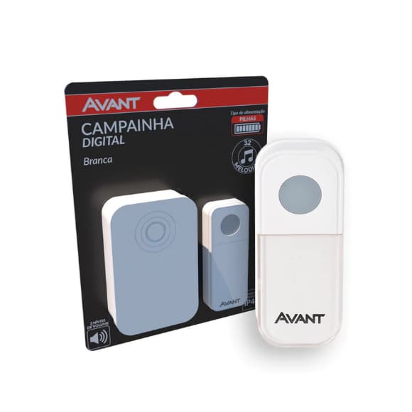 Campainha Digital Sem Fio a Pilhas até 75m Ip44 Branco Avant