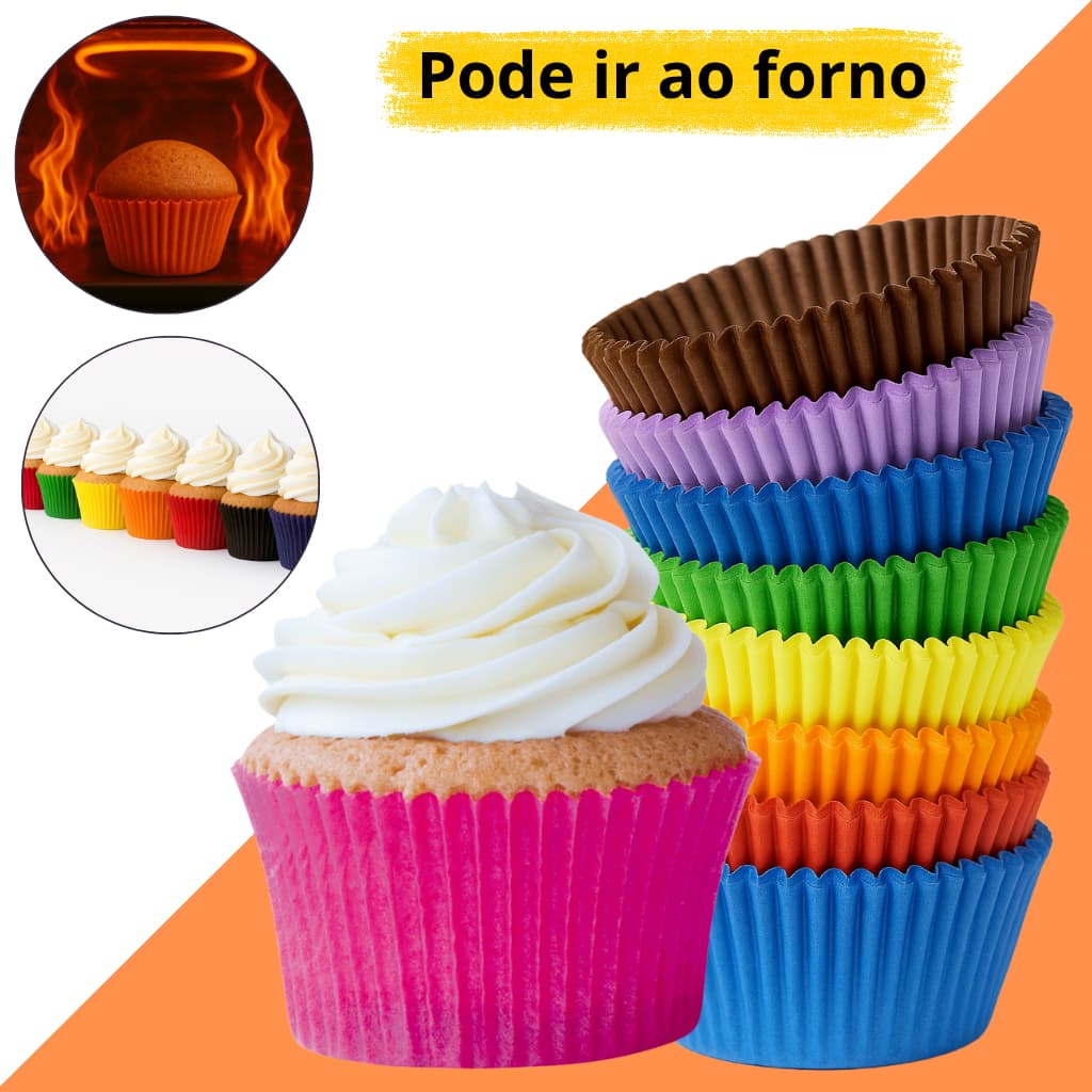 Kit 45-225 Forminhas Para Cupcake Forneável Não gruda Mago Escolha as Cores Não gruda Mago Escolha as Cores