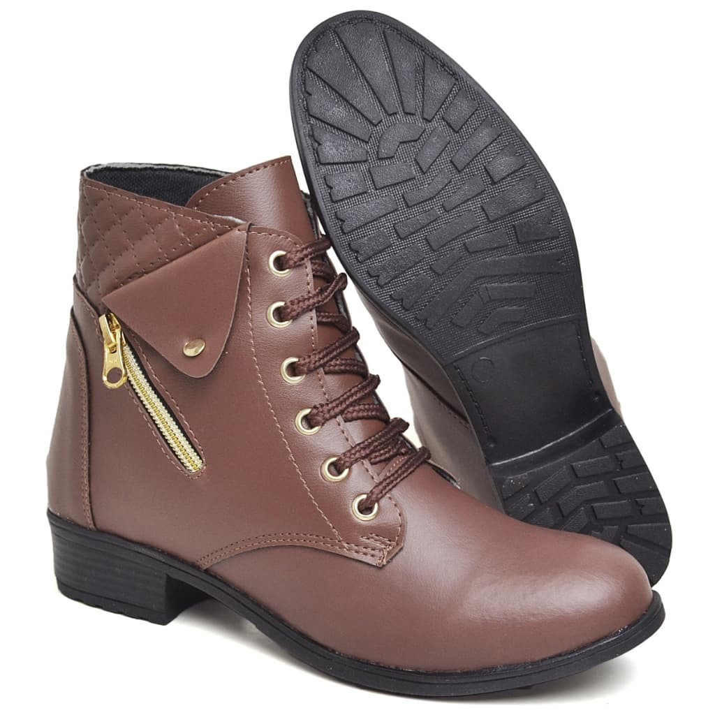 Bota Feminina Coturno Botinha Montaria Cano Curto com Zíper e Cadarço Moda Estilosa