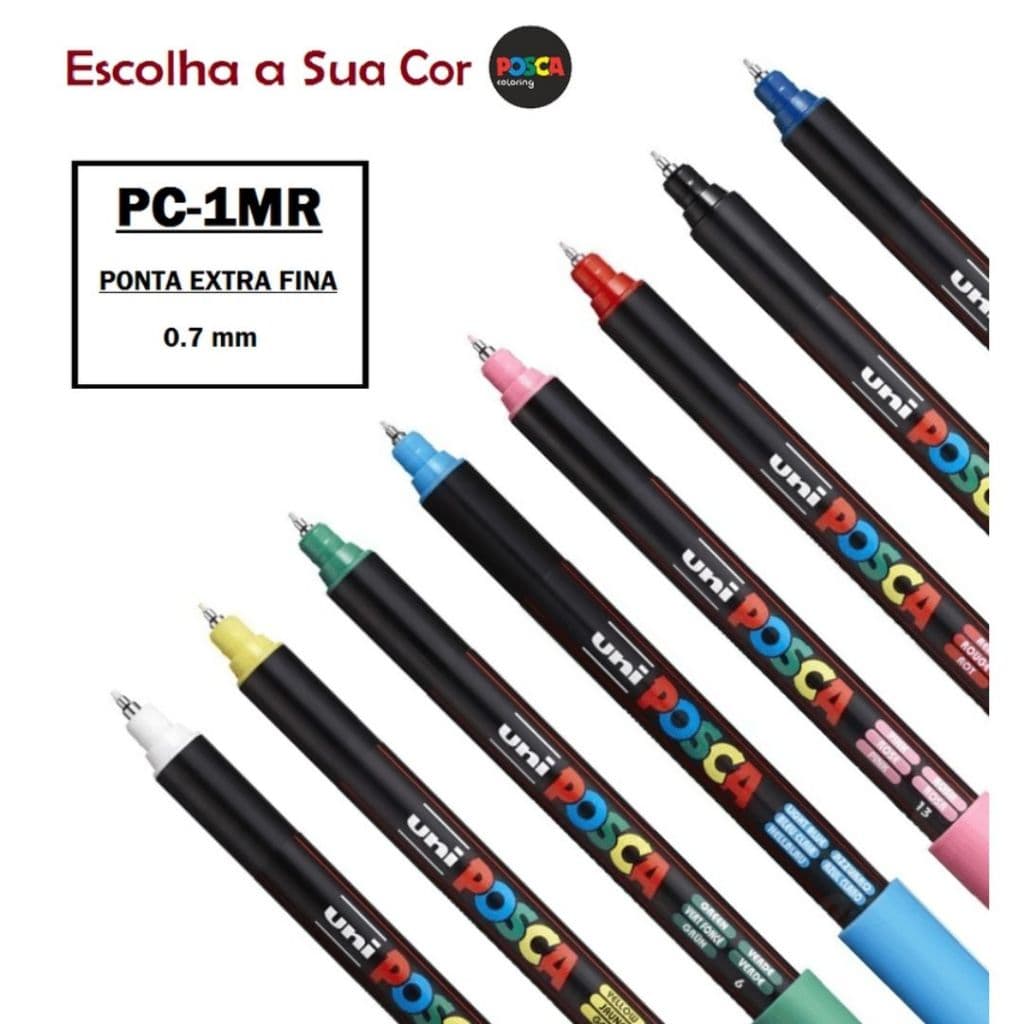 Caneta uni POSCA PC-1MR Pin Type 0.7MM Cores Variadas
