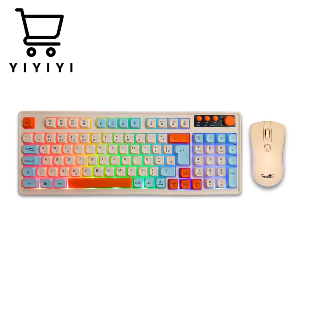 KIT Teclado e mouse sem fio conexão usb 2.4ghz ABNT2 Receptor Nano Usb recarregavel RGB 98 teclas