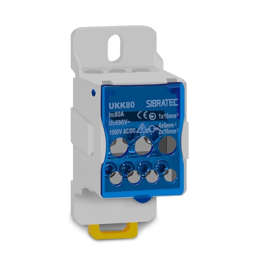 Bloco de Distribuição UKK-80 80A com 1 Entrada Cabo 16mm² e 6 Saídas Cabo 6 e 16mm²