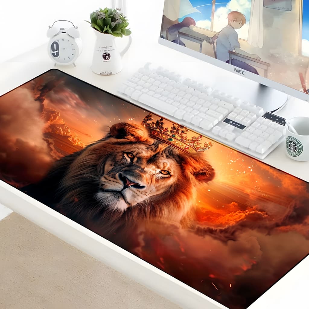 Mouse Pad Gamer p/ Destktop Borda Costurada Setup Estampa Leao Cristo Diversos Modelos