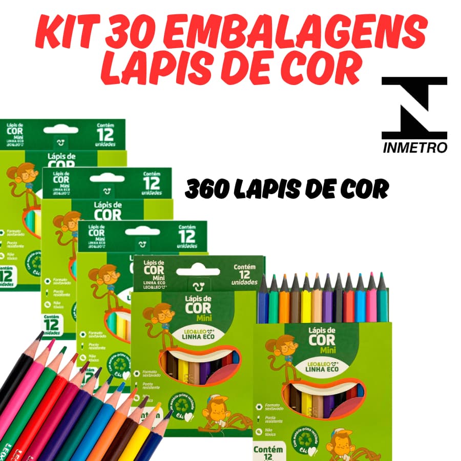 Kit 30 Embalagens Mini Lápis de Cor Leo&Leo 360 Lápis Linha Eco Escolar Para Colorir Papelaria6