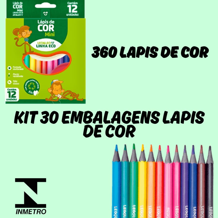 Kit 30 Embalagens Mini Lápis de Cor Leo&Leo Escolar 360 Lápis Linha Eco Para Colorir Papelaria