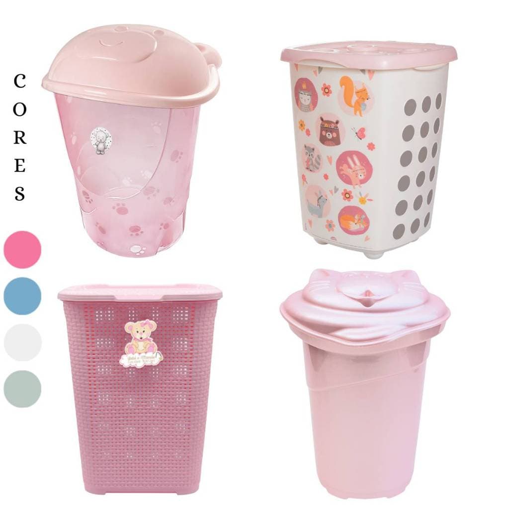 CESTO DE ROUPAS PARA BEBÊ INFANTIL COM TAMPA DE URSO  50L - PLASTIBABY OU ADOLETA