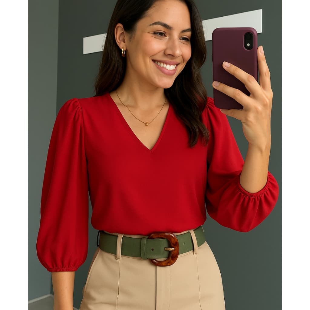 Blusa Feminina Manga 3-4 Princesa Novas Cores Verão  Candy Tecido Crepe Duna Alfaiataria Elegante Social Básica