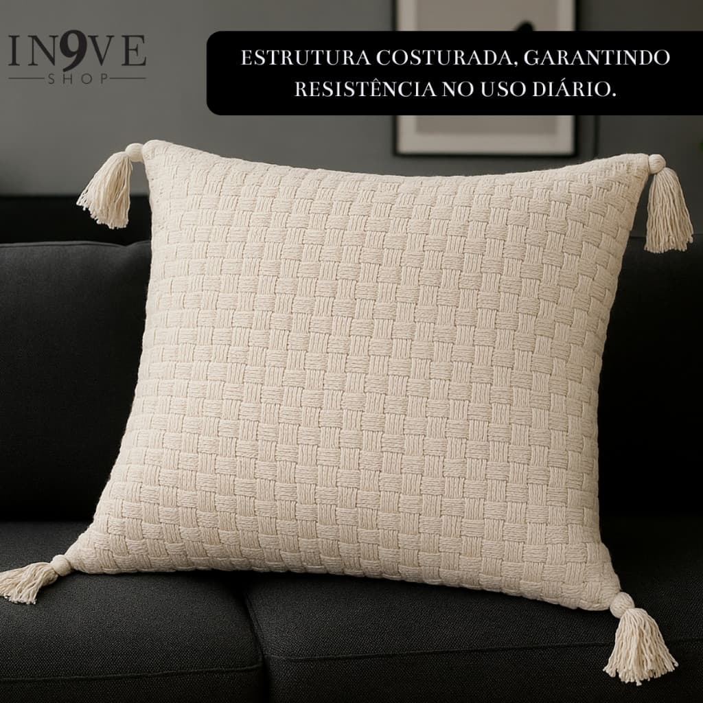 Kit Capa de almofada bohochic 40x40CM cru em 100% algodão com pompom - Sofá Sala Cama