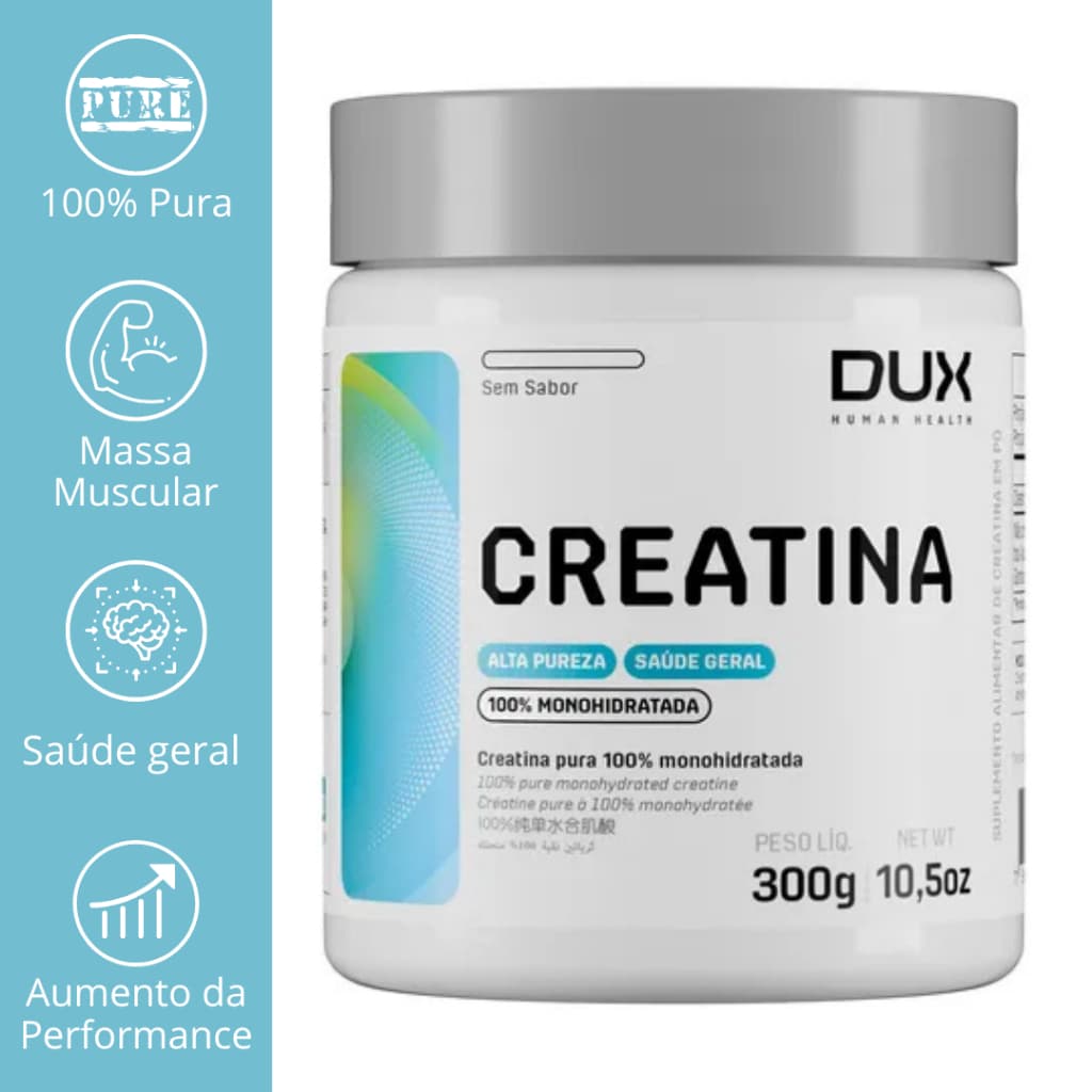 Creatina Monohidratada Sem Sabor Pote 300G Alta Pureza - DUX NUTRITION