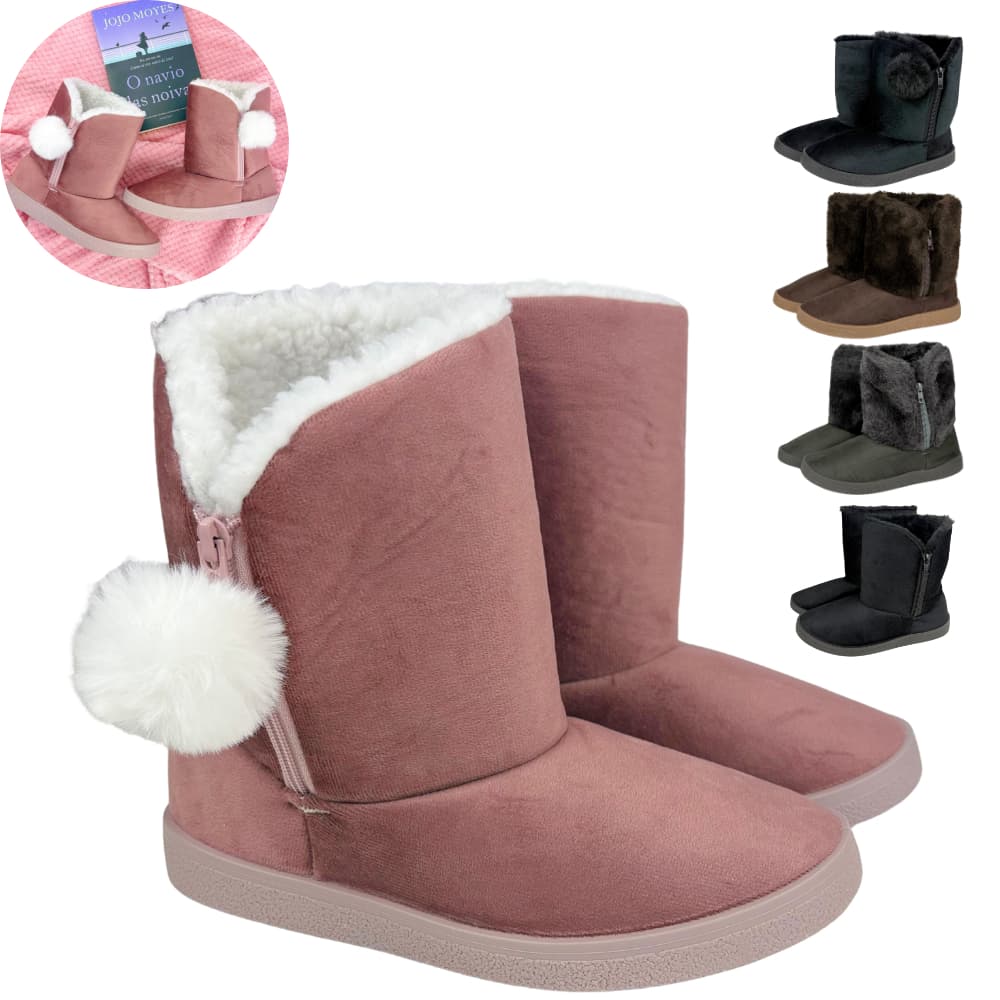 Bota Pantufa Feminina Peluciada Polar Confortável Antiderrapante Premium
