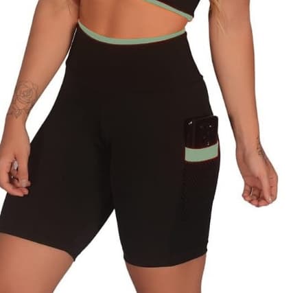 Promoção Short Feminino Fitness Academia com Bolso de Tela Porta Celular | B004