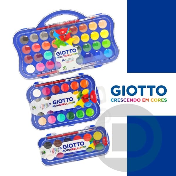 Aquarela Giotto Pastilha 12 24 e 36 Cores 23mm com Pincel