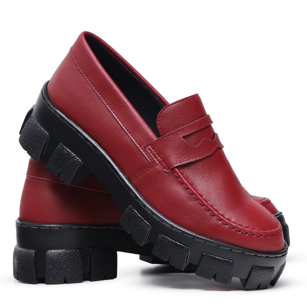 Sapato Feminino Oxford Mocassim Vermelho Confortável Blogueira
