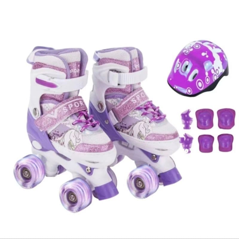 Patins Infantil 4 Rodas com kit Proteção ou sem Kit Proteção com luz de Led Top10