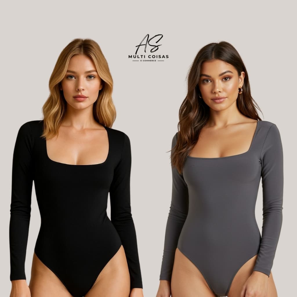 Kit com 2 body gola quadrada manga longa com forro duplo moda gringa estiloso e confortável ideal para faculdade