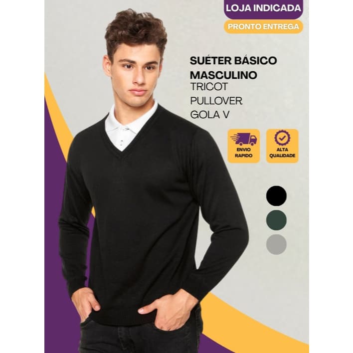 Sueter Básico Masculino Gola V - Tecido Macio e Ajuste Perfeito (P ao GG)