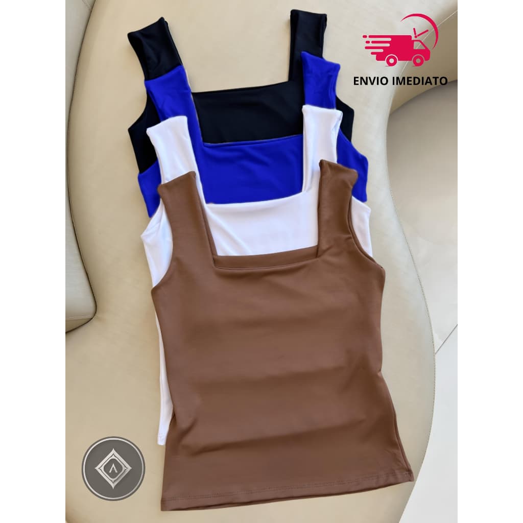 KIT 3 Blusa Regata Feminina Decote Quadrado Reto Em Suplex Premium Liso Lançamento Verão Moda Bloqueia Tendencia