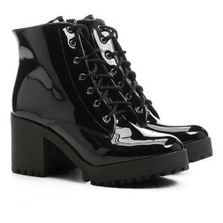 Bota Feminina Tratorada Salto Verniz Preto