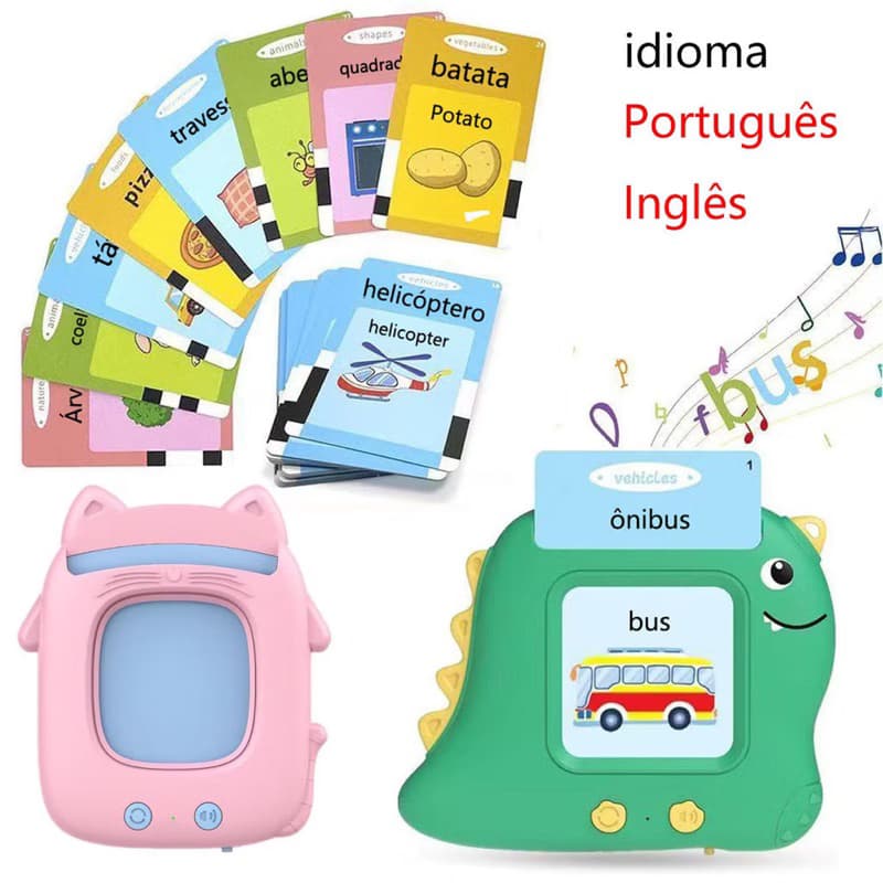 Brinquedo Card Infantil Cartão Fala Inglês Português Dino Apraxia Autismo Alfabetização 224 Palavras