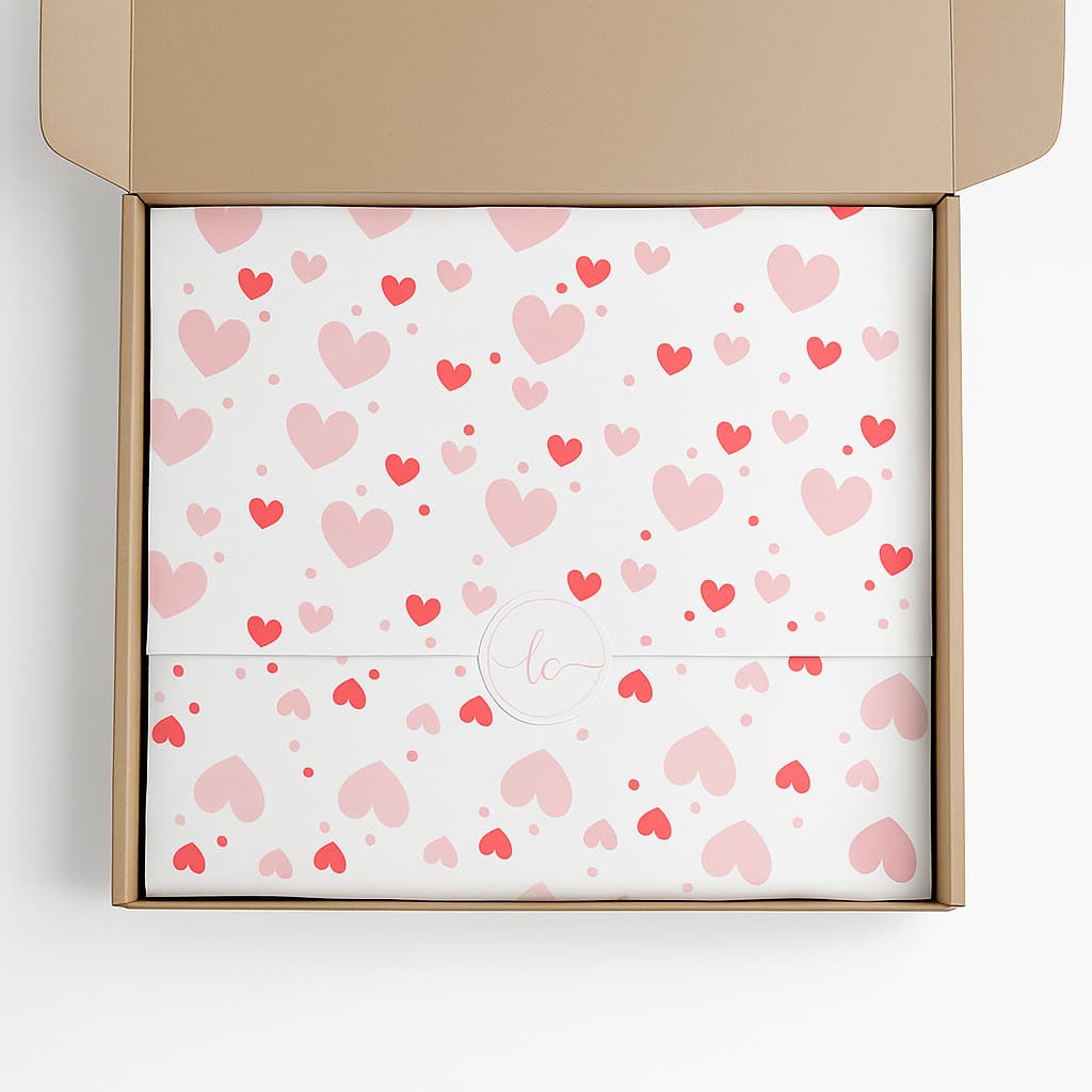 100 Folhas Papel de Seda Premium Estampa Coração Rosa Bebê e Vermelho 30x70cm