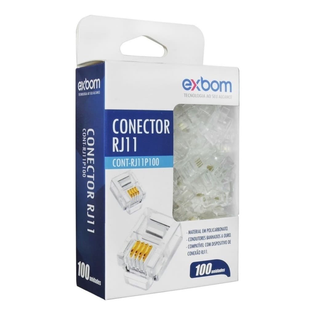 Conector Para Telefone Rj11 Cat3 4 Vias Caixa Com 100 Peças