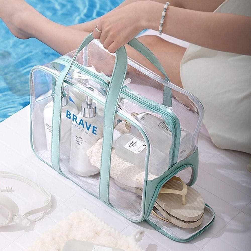 Bolsa de Natação Impermeável Transparente em PVC - Bolsa de Mão e Ombro para Viagem, Praia e Atividades ao Ar Livre20019