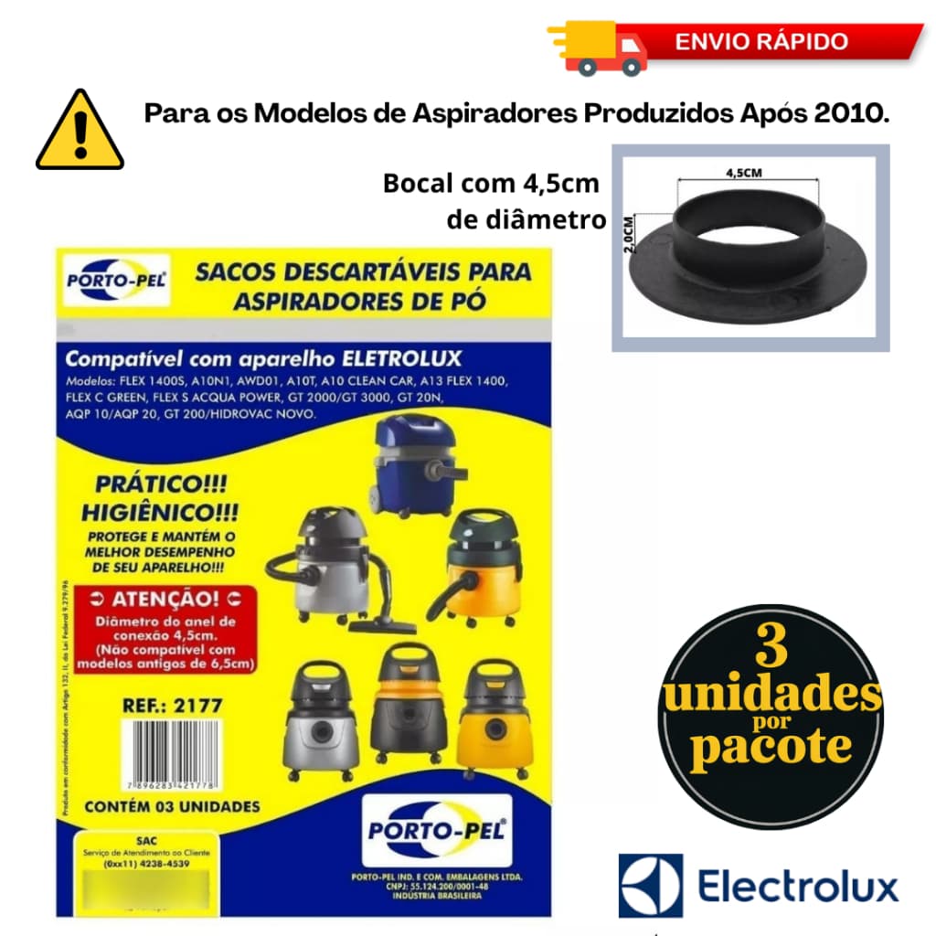 Sacos Para Aspirador Pó Electrolux Flex1400 Awd01 Aqp20 Acquapower, Gt30n, A10n1, A10t, AQP10 Gt200