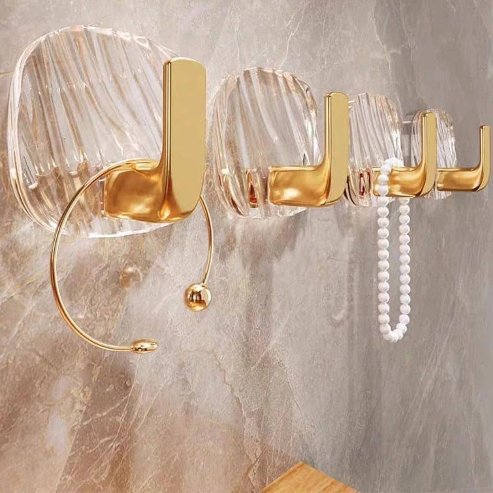 KIT C/4 Ganchos de Parede Autocolante Design Luxuoso Base Acrílica Pendurar Multiuso