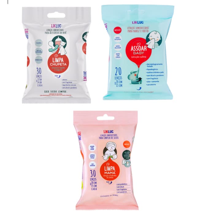 Lenços Umedecidos - Limpa Chupeta, Limpa Mama e Assoar Baby - Likluc