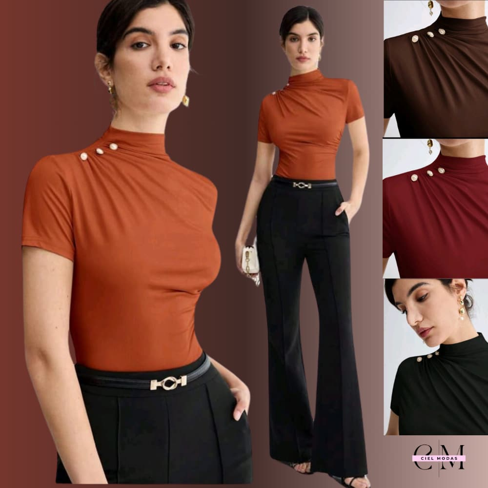 BLUSA feminina ESTILOSA elegante suplex gola alta blusinha social delicada tendencia 2025 blusas