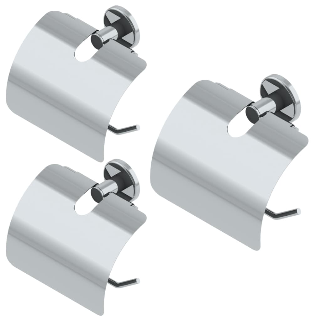 Kit 3 Papeleiras Inox com Tampa – Suporte Papel Higiênico Parede Antiferrugem Banheiro