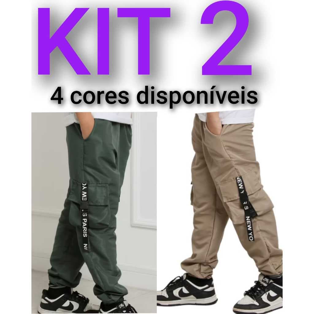 KIT 2  calça infantil menino  tactel juvenil blogueirinho escola passeio jogger cargo
