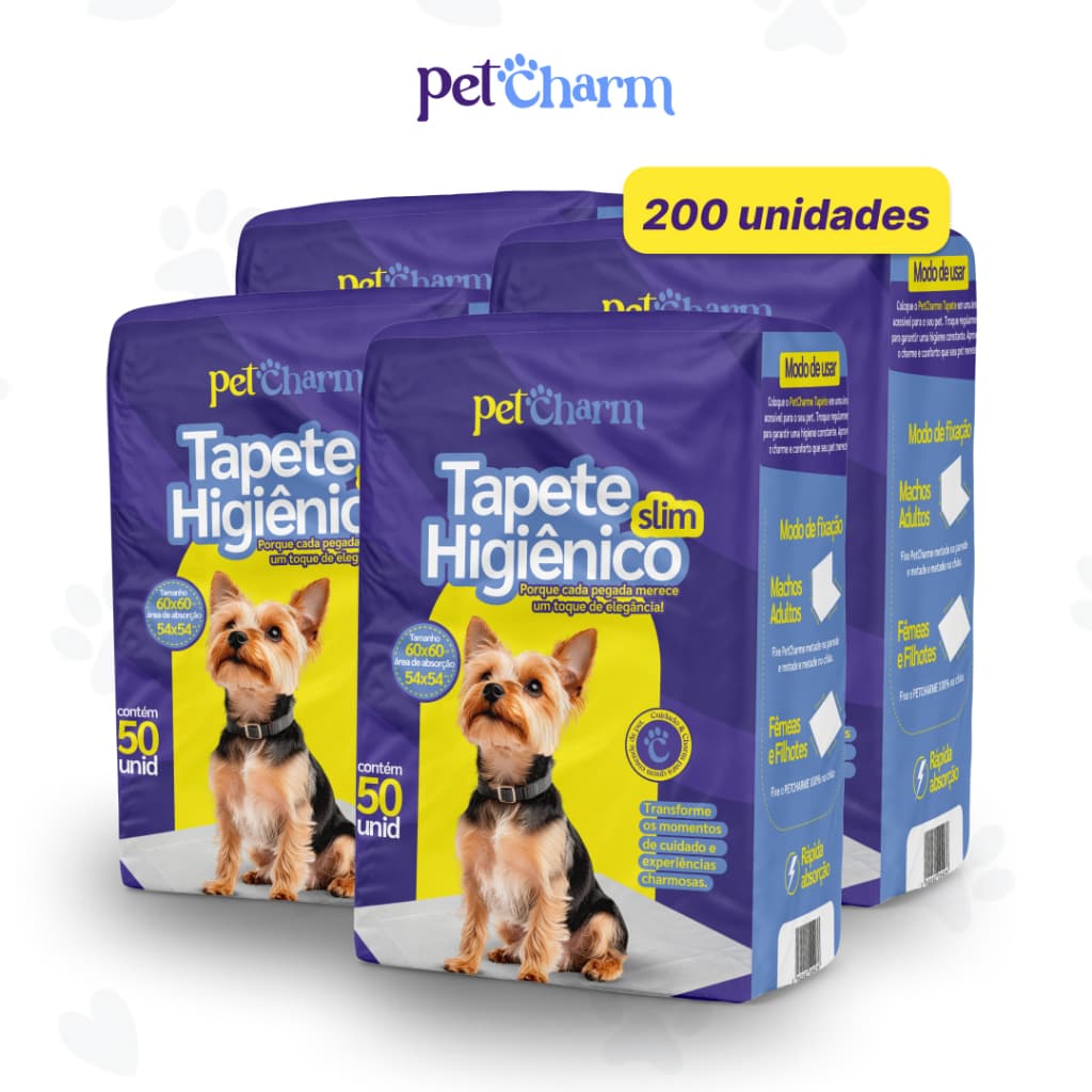 Kit 200 unid Tapete Higiênico PetCharm Slim -Tamanho 50cm x 60cm Para Cachorros