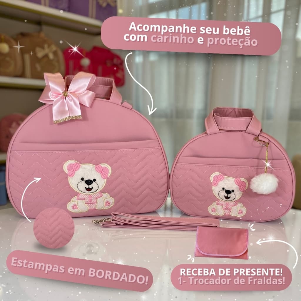 Kit bolsa maternidade para bebê menino/menina 2 peças urso G+P