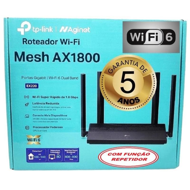 Roteador WiFi 6 Tp-link EX220 MESH AX1800 Portas Gigabit alta velocidade streaming rápido