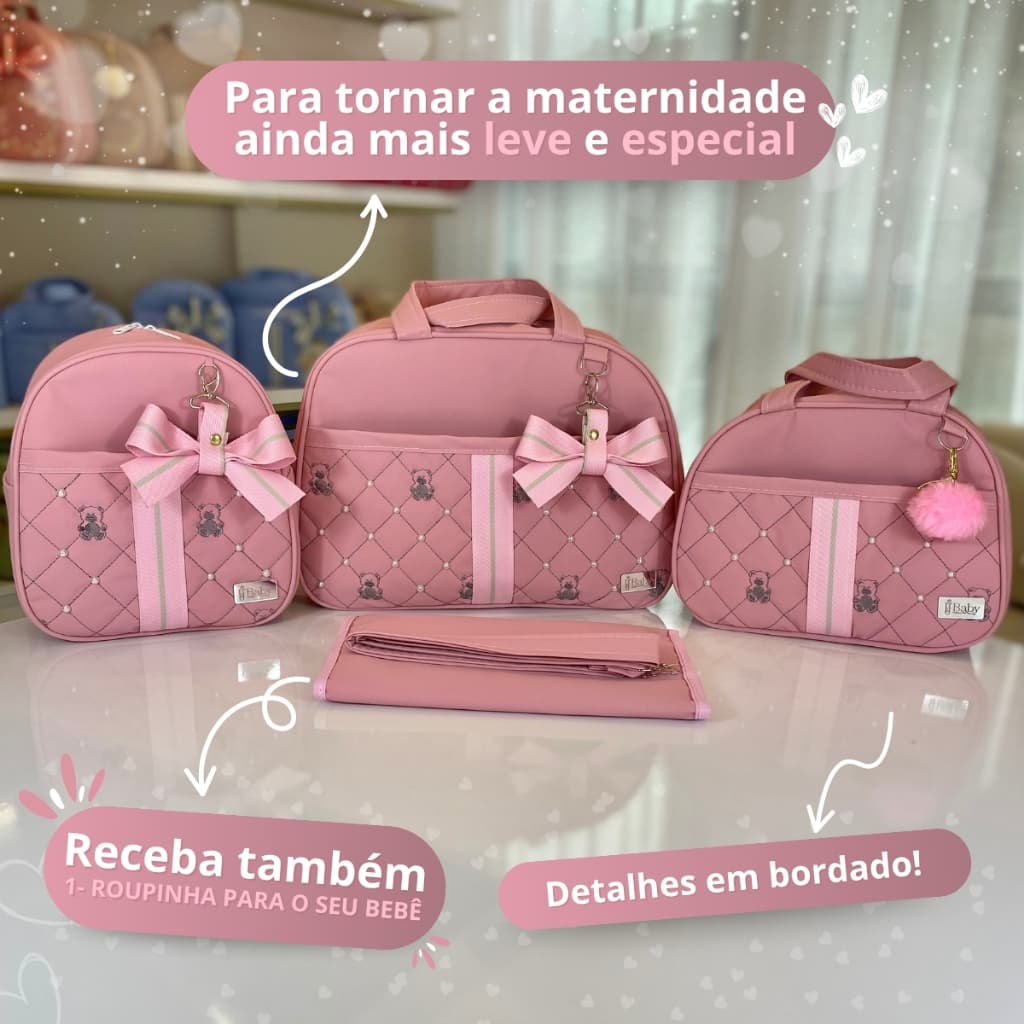 Kit Bolsa Mochila Maternidade com Pérolas 4 peças Feminino/Menina