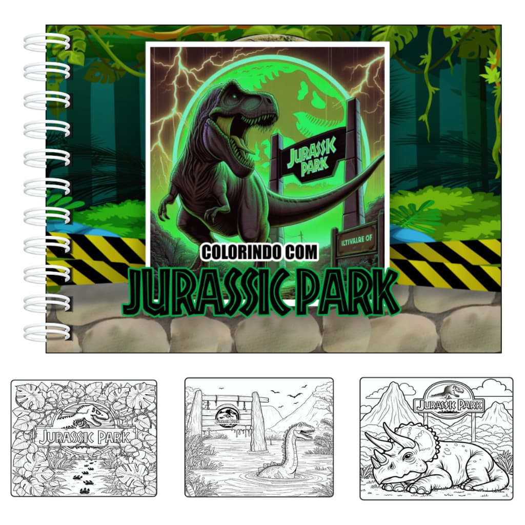 Livro de Colorir Jurassic Park Capa Dura 50 Páginas A5 180Grm + Acetato
