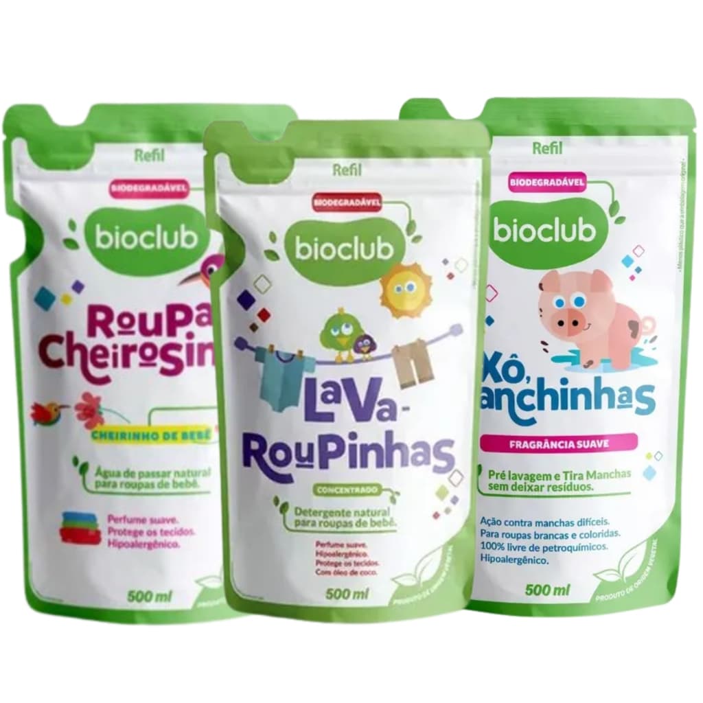 Kit Refils Lava Roupa + Tira Mancha + Água de passar Bioclub