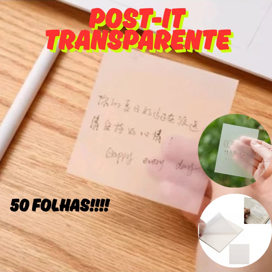 Post-it Adesivo Transparente 50 Folhas Para Planejamento/Papelaria 10x12x05