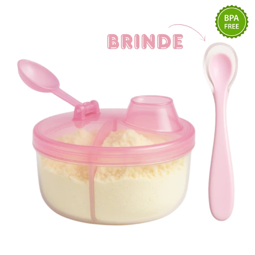 Porta Leite em Pó 3 Divisórias para Bebê + Colher Silicone