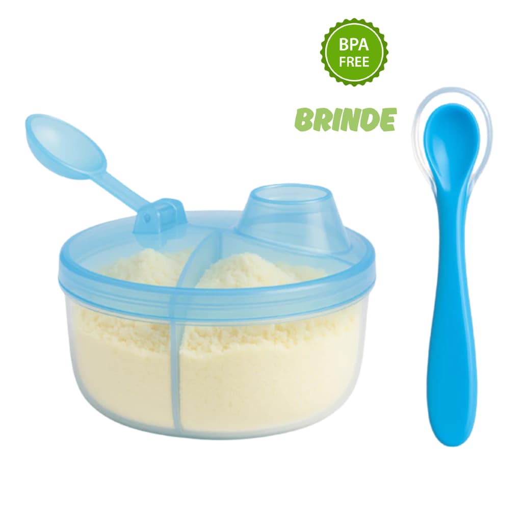 Porta Leite em Pó Para Bebê 3 Divisórias 150ml com dosador Livre Bpa - Porta Whey + Colher Silicone
