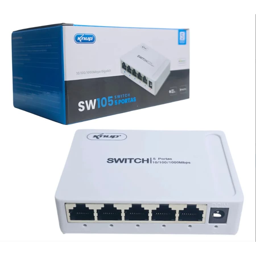 Switch 5 Portas Gigabit: Velocidade sem complicação!Lan Gigabit Hub 10/100/1000mbps Bivolt KNUP
