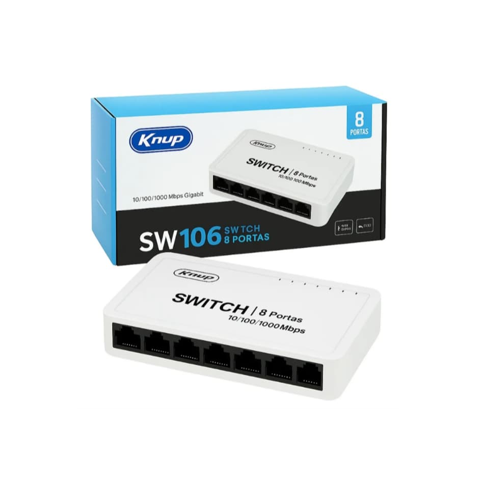 Switch 8 Portas Gigabit: Velocidade sem complicação!Lan Gigabit Hub 10/100/1000mbps Bivolt KNUP