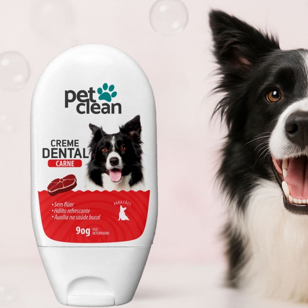 Pasta de Dente Sabor Carne para Cachorros e Gatos Pet Clean 90g Previne Mau Hálito Higiene Bucal