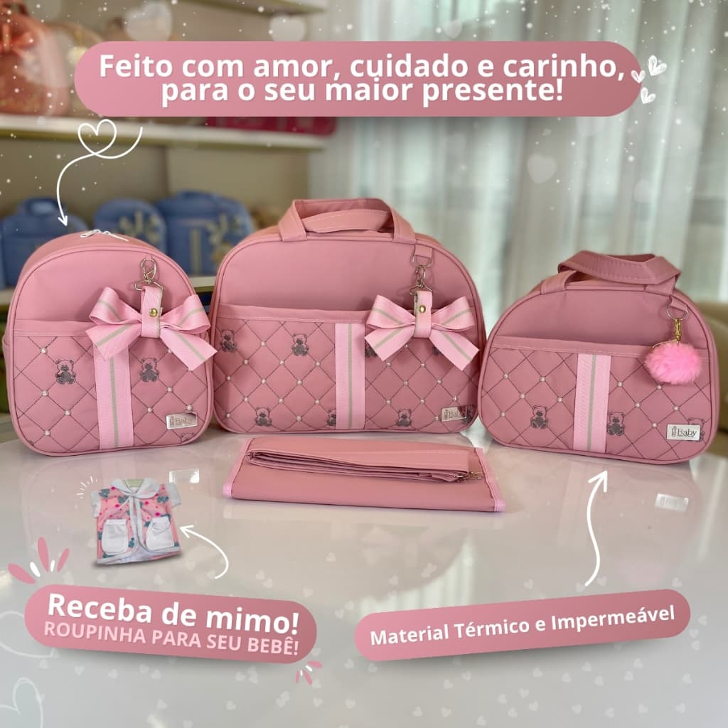 Kit Bolsa Maternidade Redonda 4 peças Mala e Mochila 2 em 1 para Bebê Menino/Menina