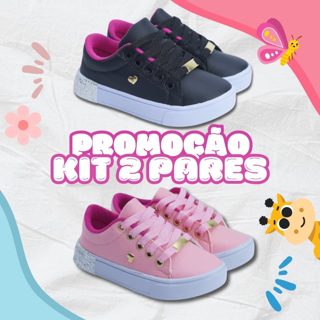 Kit 2 Pares Tênis Infantil Feminino Ultra Confortável Escolar Leve 25-36 Envio Rápido